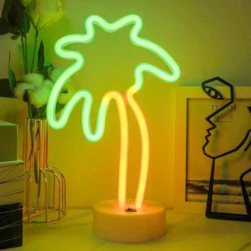 JEMESI Lumière de palmier de coco, lumière LED au néon de palmier, alimentée par batterie/USB, néon palmier de coco avec base, décoration pour fête...