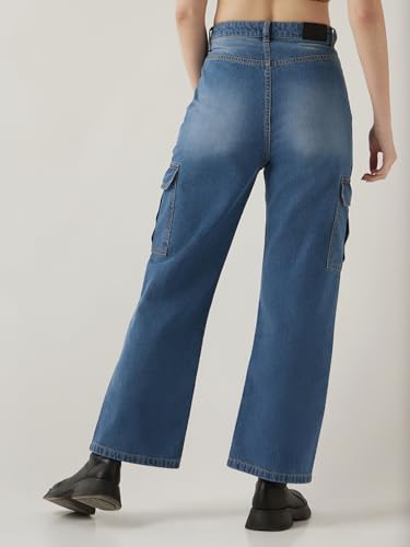 Image of Bewakoof Women's 100% Cotton Wide Leg Jeans | Jeans for Woman Pants for Woman | Classic Denim Pants | Everyday Casual | Utility Streetwear | Lightweight & Flexible | Wide Leg