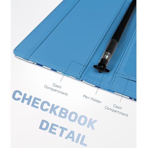 Image of Letter Checkbook Cover, RFID Blocking Checkbook, Stylish, Lightweight, Slim Durable, Multi-Functional Checkbook Holder for Personal and Business Checks (Flower-Blue)