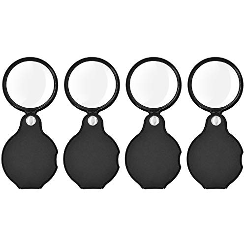 kiniza 8X Pocket Magnifying Glass, Mini Folding Magnifying Glass with Black Rotating Protective, 360 Degree Rotating Magnifying Glass for Reading , Book, Magazine, Science Class, Hobby, Jewelry(4 PCS)