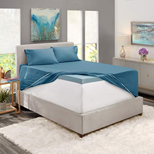 Image of Nestl Queen Bed Sheet Set - Blue Heaven - 4-Piece Extra Deep Pocket | Instantly Soft, Night-One Ready (No Wash Required). Fits Extra Deep Pockets up to 24 Inches, 360-Degree Elastic Grip