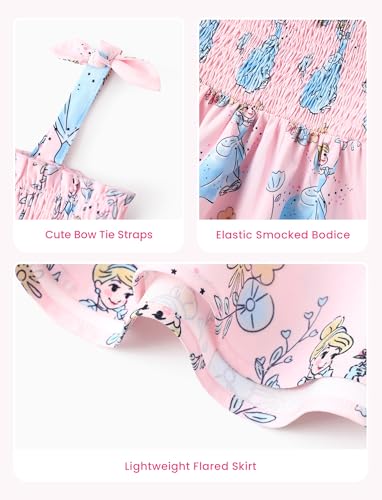 Image of Disney Princess Frozen Elsa Minnie Stitch Toddler Girl Dress Bow Tie Straps Smocked Summer Outfit Birthday Party Clothes 2-9Y