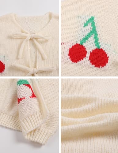 Image of FindThy Women's Tie Front Cardigan Sweater Cute Long Sleeve Crew Neck Bow Knot Knit Outwear