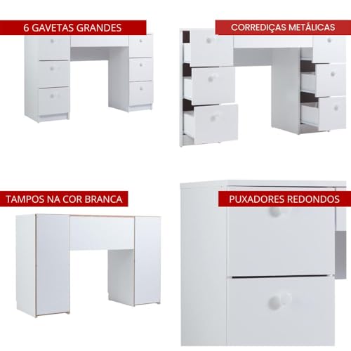 Mesa de Escritório Ditália 7 Gavetas Pe-100 Cor:branco