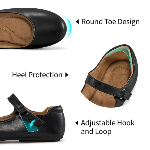 Ablanczoom Mary Jane Flats for Women: Dressy Round Toe Ankle Strap Ballet Flats Comfortable Dress Shoes for Work Office Business3