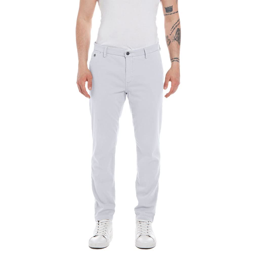 Replay Men's Chino Benni Regular-Fit with Stretch, Chalk Grey 802 (Grey), 40W / 34L