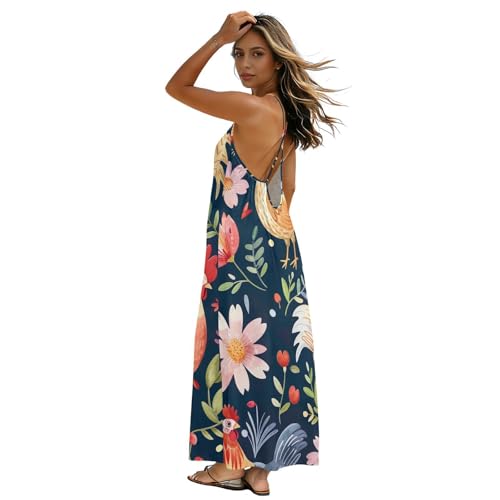 Robe d'été dos nu motif poules original et imprimé floral frais