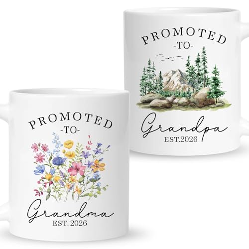 Nestura Promoted To Grandparent 2026 Mug Set, Grandmas And Grandpas Gifts, Grandma And Grandpa Pregnancy Announcement, New Grandparent Gift For...