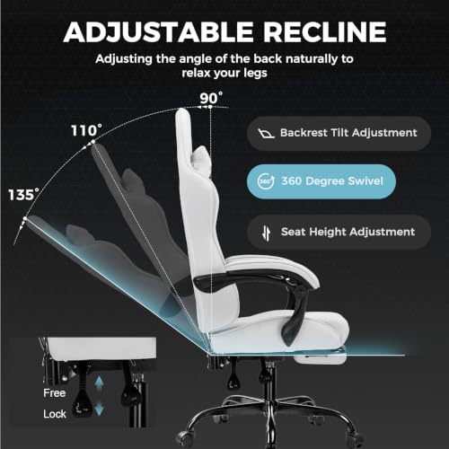 Image of GTPLAYER Gaming Chair, Computer Chair with Footrest and Lumbar Support, Height Adjustable Game Chair with 360-Swivel Seat and Headrest and for Office or Gaming (All Light Gray-Fabric)