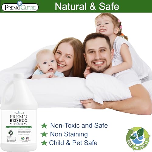 Image of Premo Guard Bed Bug & Mite Killer Spray - University Tested 100% Kill Rate | Fast Acting Natural Ingredients, Bedding Furniture Fabric Safe, No Harsh Chemicals