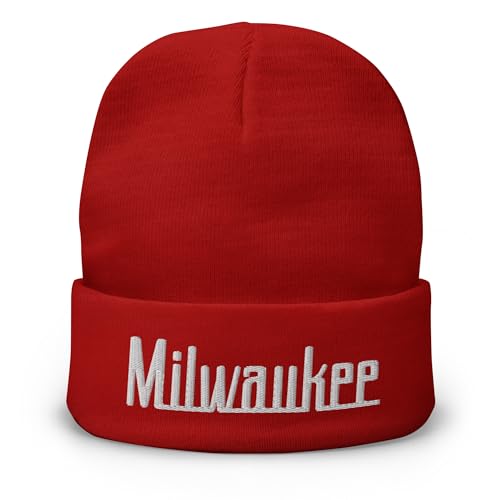 Retro Milwaukee Beanie Cap Vintage Milwaukee WI Winter Hat Red