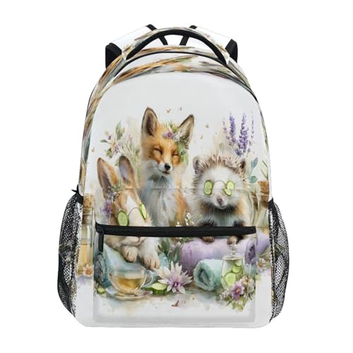 Rabbit Fox Hedgehog Watercolor Backpack for School Boys Girls Adults Kids Bookbag Laptop Bag 18L