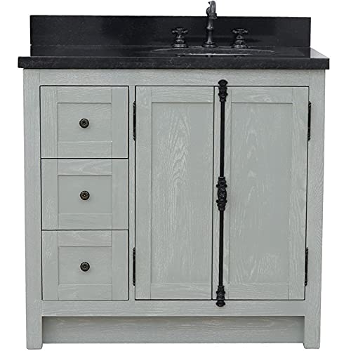 Plantation Solid Wood Vanity With Right Oval Sink In Gray Ash/Black #TOP4