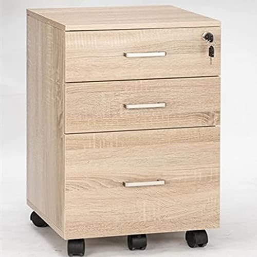 Unknown1 3-Drawer Rolling Wood File Cabinet with Lock Natural Modern Contemporary Mobile