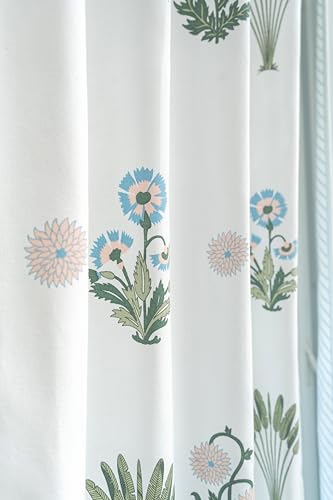 Image of Tranquebar Curtain Co. Window Curtains 5 Feet, 60-65% Room Darkening, Blue Ethnic Curtains Palms Print, Cotton Curtains for Window, Cotton Curtains 5 Feet Long Set of 2, BackTabs, Bagh (152 cm)