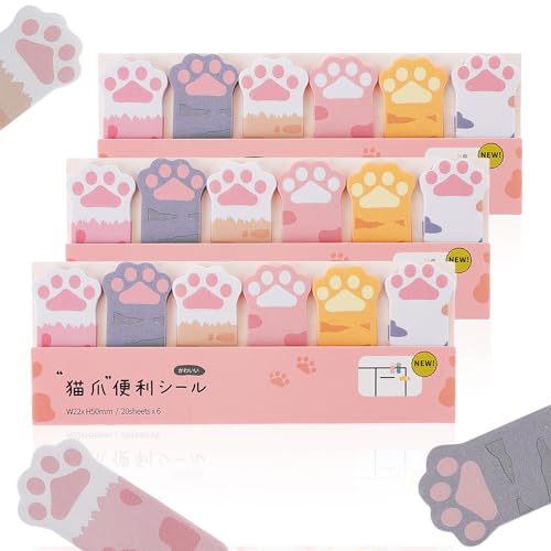 TIESOME Lindos Animales Pestañas Adhesivas, 3 Paquetes Kawaii Cat Paw Memo Pad Notas...