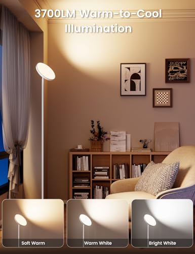 Image of UFO LED Torchiere Floor Lamp with RGB Ambient Light, 42W 3700LM Bright Dimmable Sky Lamp,71in Modern Tall Standing Lamp with Remote Touch Control&Timer,for Living Room Bedroom Office Gaming Room,White