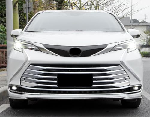Image of Car Front Fascia Trim Compatible With Toyota Sienna 2021 2022 2023 2024 Front Grille Trim Headlight blade trim Exterior Car Accessories ABS 2PCS(Glossy Chrome Style)