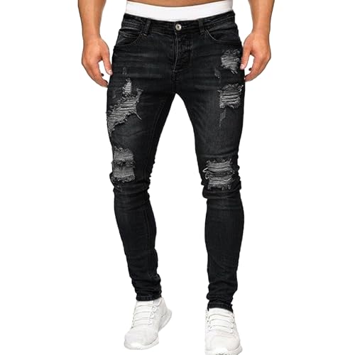 Mens Skinny Jeans Ripped Slim Fit Style with Stretch Fabric for Streetwear and Everyday Casual