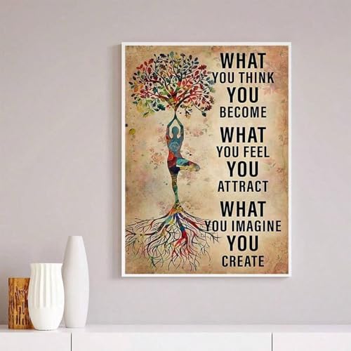 Image murale coloree d'arbres et citation yoga pour rompre le stress