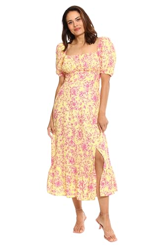 Image of London Times Women's London Times Women's Dresses Square Neck Smocked Back Linen Blend Flattering Versatile Spring Summer Garden Party