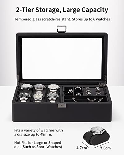 VLANDO Uhrenbox Uhrenkasten mit Glasdecekel, Watch Box für Herren, Uhrenaufbewahrung Schmuckaufbewahrung, Multifunktionale Uhrenvitrine mit 6 Uhrenkissen – Bild 4