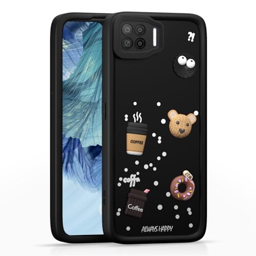 Image of Pikkme Back Cover for Oppo F17 | Cute Fun Cartoon 3D Bear Silicone Full Body Protection Bumper Case (Black)