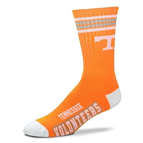 For Bare Feet Mens NCAA 4 Stripe Deuce Crew Socks, Tennessee Volunteers, Large