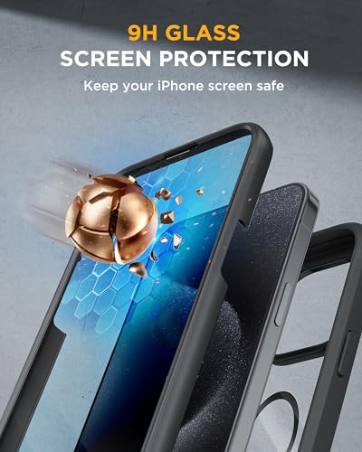 Image of Miracase Magnetic for iPhone 15 Pro Max Case 6.7'' [Compatible with Magsafe] Full-Body Drop Proof Bumper Phone Case for iPhone 15 Pro Max with Built-in 9H Tempered Glass Screen Protector,Black