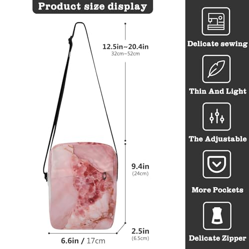 Crossbody Bag Pink Gold Marble Messenger Bag for Women Men Purse Shoulder Bag Satchel Bag with Adjustable Strap 214A47243