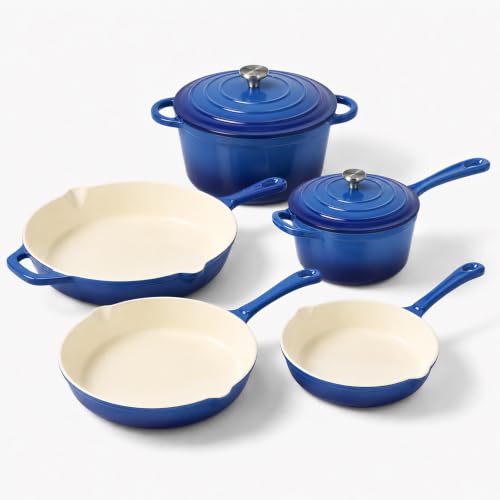 QuliMetal Enameled Cast Iron Cookware Set 5 Pcs Pots and Pans with Lid Skillet Frying Pan Saucepan & Dutch Oven for All Stovetops PFA Free - Ideal for Sourdough Bread Baking