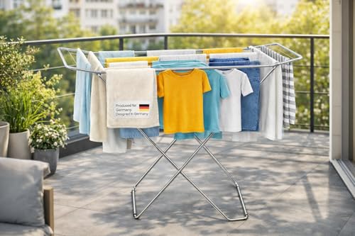 Posten Anker Michelino Premium Wäscheständer I Wäsche Trockner Ständer I Silber Edition I Wäscheständer Klappbar Edelstahl – 18m Trockenlänge – 30kg Tragkraft