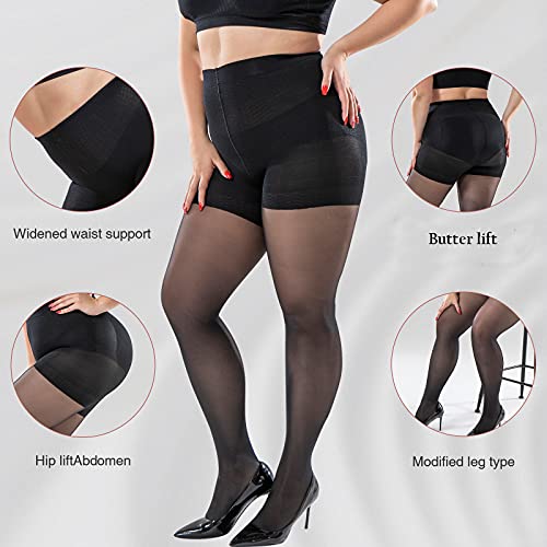 Plus Size Control Top Tights, 2 Pack 40D Queen Size Support Nylon Hosiery Pantyhose, for Women2