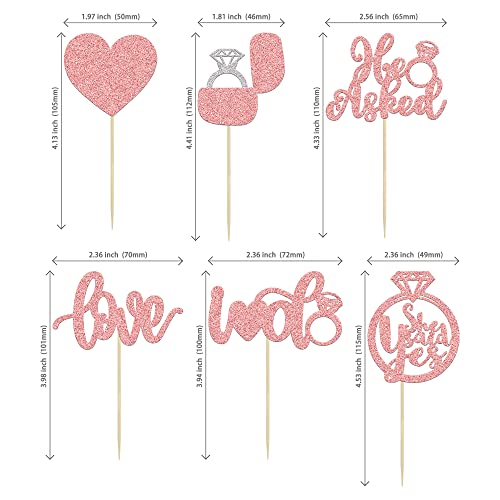 24Pcs He Asked She Said Yes Cupcake Toppers Rose Gold Glitter Heart Ring Bachelorette Cupcake Picks Love I Do Cake Decorations For Wedding Engagement Bridal Shower Party Cake Decorations Supplies #TOP1