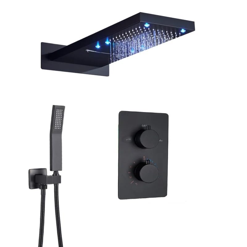 Mat de douche noir mat et colonne de douche luxe pour salle de bain