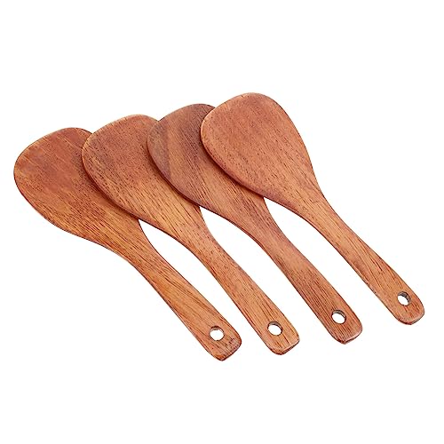 STOBAZA 4Pcs Wooden Rice Spoon Non Stick Kitchen Utensils for Easy Serving and Cooking Practical and Beautiful Design for Home Cooking and Rice Dishes
