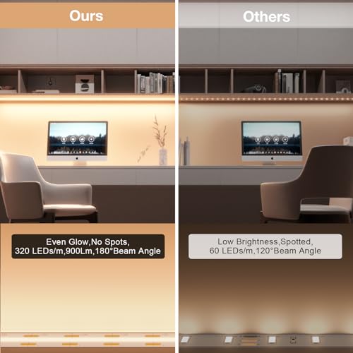 WOBANE 3m COB Dimmable LED Strip Light,960 LEDs,1500 Lumen,Super Bright 12V LED Tape Lights with Remote,Under Cabinet Lighting for Kitchen,Counter,Bedroom,Desk,Shelf,Sink,CRI90+,Adapter,4000K - Image 3