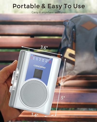 Image of Gracioso Protable Cassette Player: AM FM Compact Cassette Tape Player with 3.5mm Headphone,Big Speaker & Earphone Jack, Build in Microphone,Cassette Recorder Player Powered by DC or AA Battery