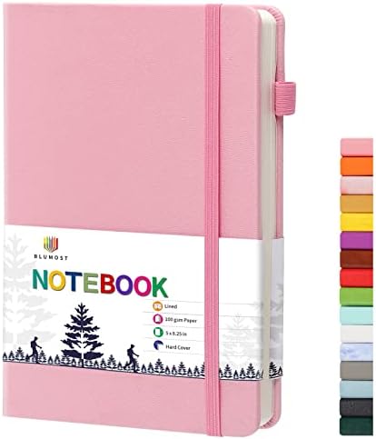 BLUMOST Lined Journal Notebooks with Pen Loop, Hardcover Notebook Journal for Work, 100Gsm Premium Thick Paper with Inner Pocket, Medium 5"x8.25", (Pink)