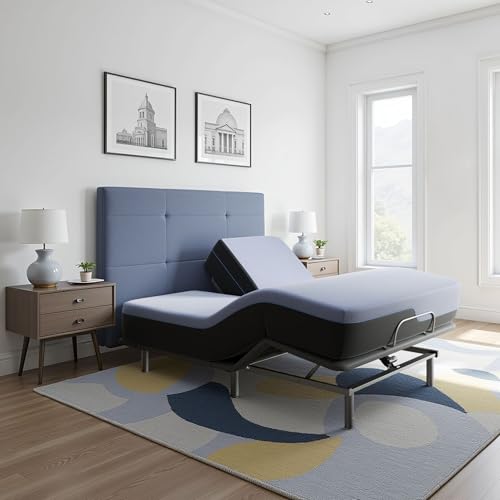 Bridgevine Home 12 inch Refresh Split Flex Memory Foam Hybrid Mattress and Adjustable Base Bundle, Queen Size