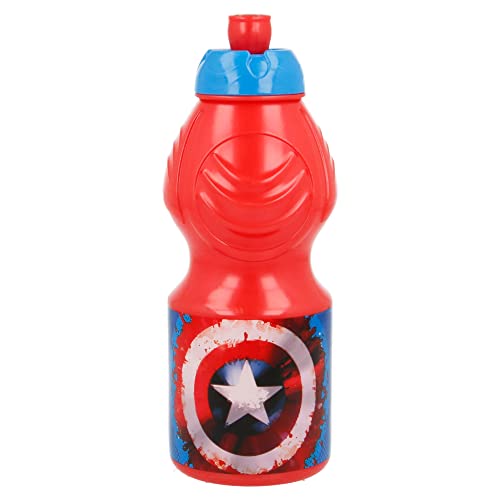 Capitan America | Botella De Agua Infantil Con Cierre Antifugas | Cantimplora Reutilizable Para Niños Con Tapón Anti Goteo - Libre De Bpa - 400 Ml
