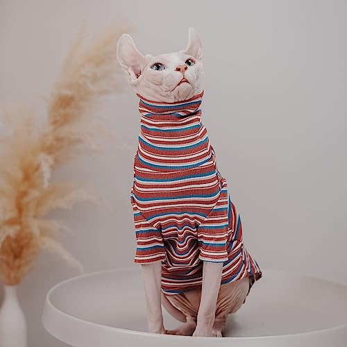 Vintage Stripes Sphynx Hairless Cat Cute Breathable Summer Cotton T-Shirts Pet Clothes,Round Collar Vest Kitten Shirts Sleeveless, Cats & Small Dogs Apparel (Xl (9-12.1 Lbs), Vintage Wine) #TOP2