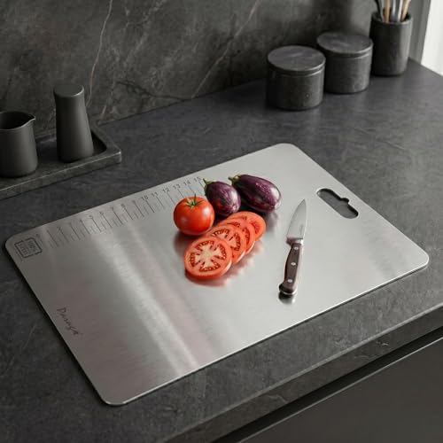 Image of Parage Stainless Steel Medium Chopping Board 31 x 21 CM | Non Porous Kitchen Cutting Board for Home Use for Meat Fish Vegetables Fruits Bread | Anti Bacterial Odor Resistant Rust Free Heavy Duty