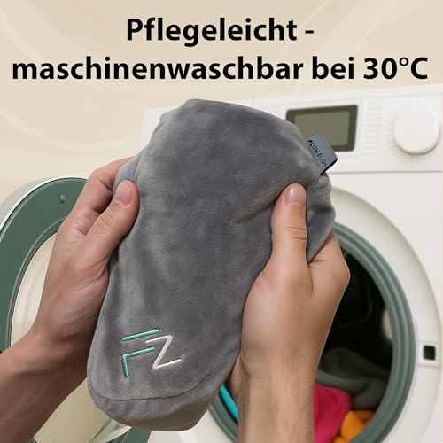 FLOWZOOM Air Nackenkissen Flugzeug in H-Design, Reisekissen für 5 Schlafpositionen, schnell aufblasbar & druckregulierbar, Nackenhörnchen mit Abnehmbarer Kapuze & Plüschbezug - Größe L, Grau