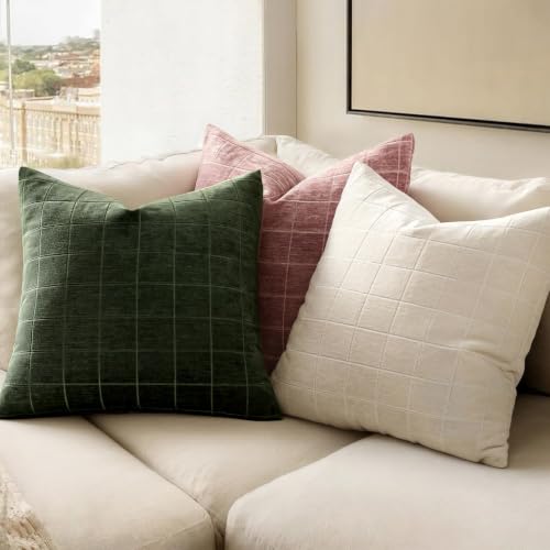 Image of MIULEE Dark Green Plaid Decorative Throw Pillow Covers 18x18 Set of 2