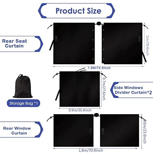 4Pcs Car Privacy Curtains For Pickup Trucks Includes A Car Divider Curtain Sun Shade 2 Blackout Side Window Curtains Covers & Back Window Shades For Travel Camping Sleeping Screen #TOP5