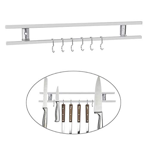 Awineur Porte magnétique à couteaux de cuisine 40,6 cm couteau magnétique Bandes en acier inoxydable avec 6 crochets amovibles