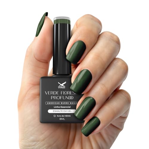 Esmalte em Gel Verde Floresta Profundo, Linha Essencial, Hipoalergênico, 8ml - American Burrs Nails