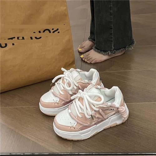 Women's Trendy Outdoor Fashion Sneakers Shoes Lace-up Flat Platform Skateboard Shoes Comfortable Round Toe Casual Shoes4