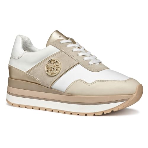 Chiusura con lacci Geox D New KENCY A - Scarpe da Ginnastica Donna, White/Lt Taupe,